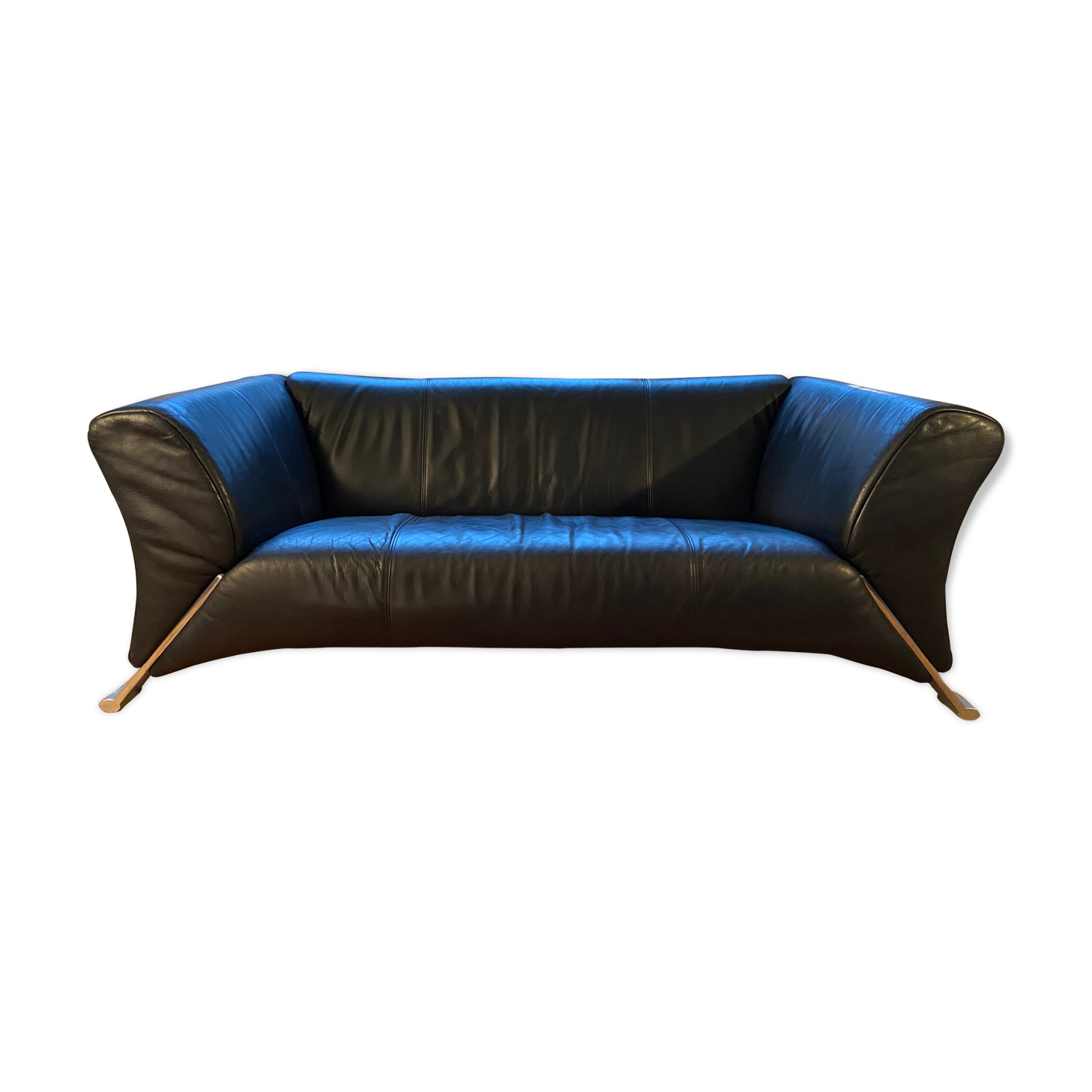 Rolf Benz 2-seater black leather sofa, Germany, 1980s