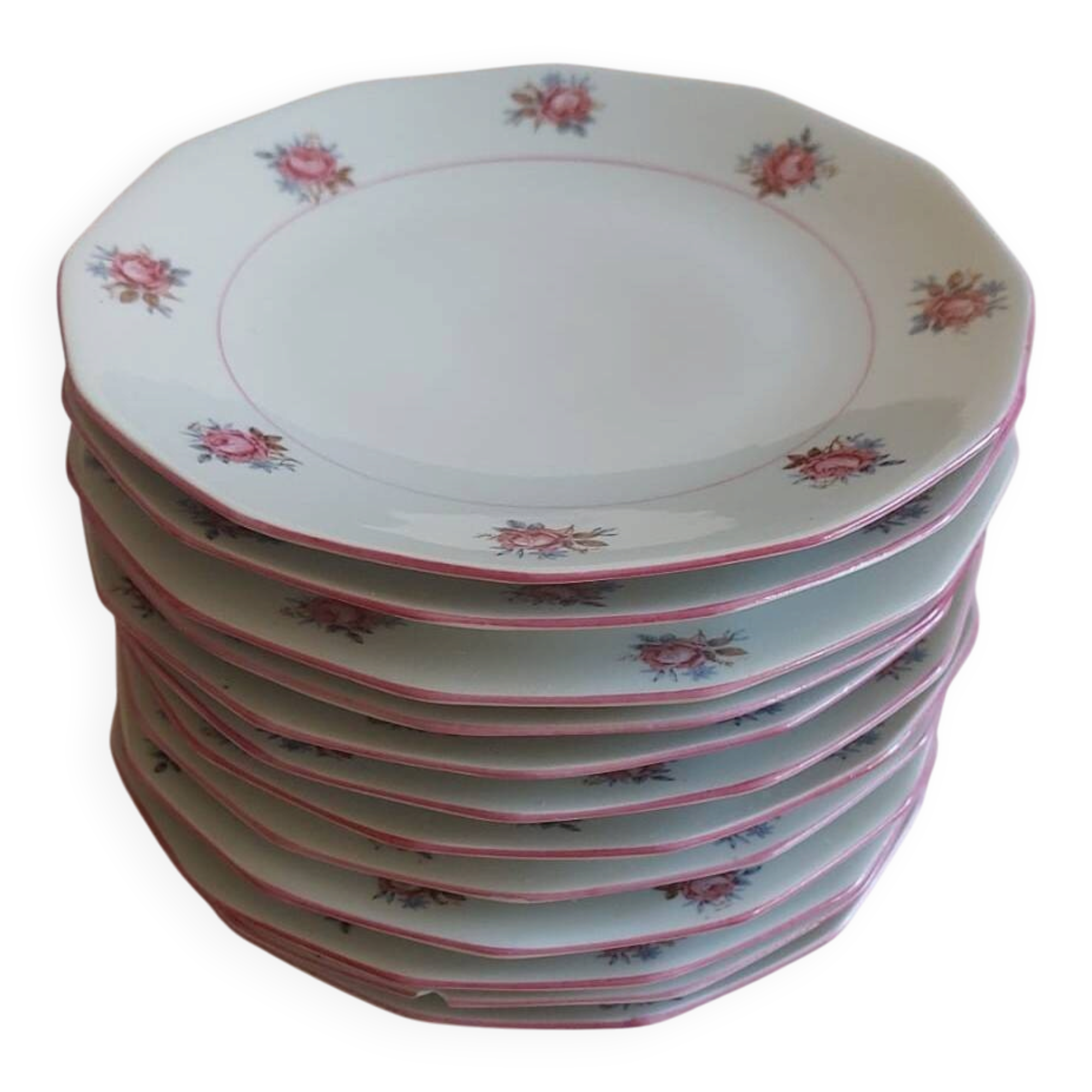 Splendid Set of 12 Vintage Octagonal Plates – Moulin des Loups Style