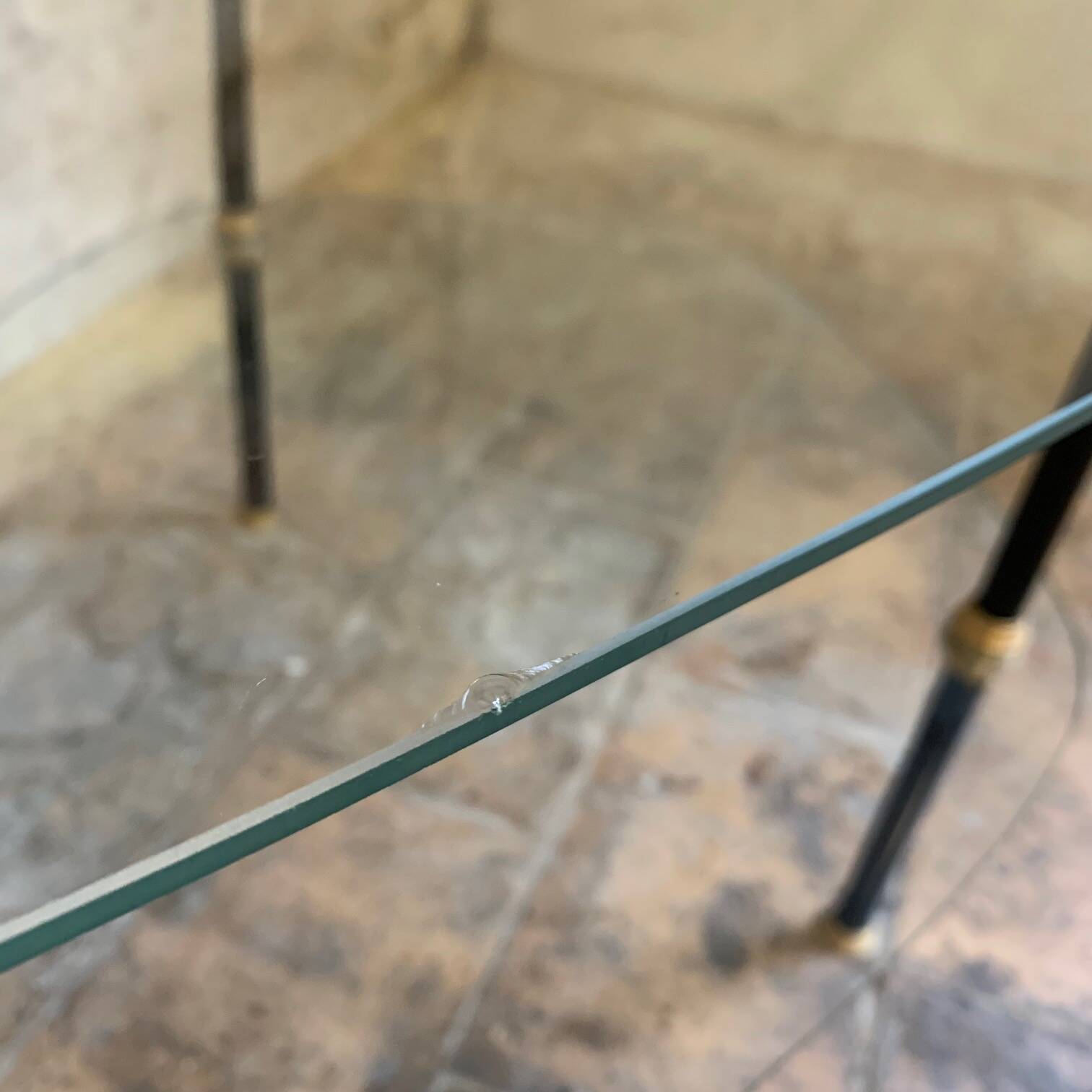Pair of two 1950s glass and metal coffee tables, in the style of Edoardo Paoli