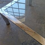 Table basse chrome et verre, design années 70