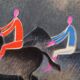 Albert Zavaro: couple of horse riders on a stroll - original lithograph s