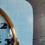 Vintage formica clock rectangular silent wall pendulum "Trophy blue"