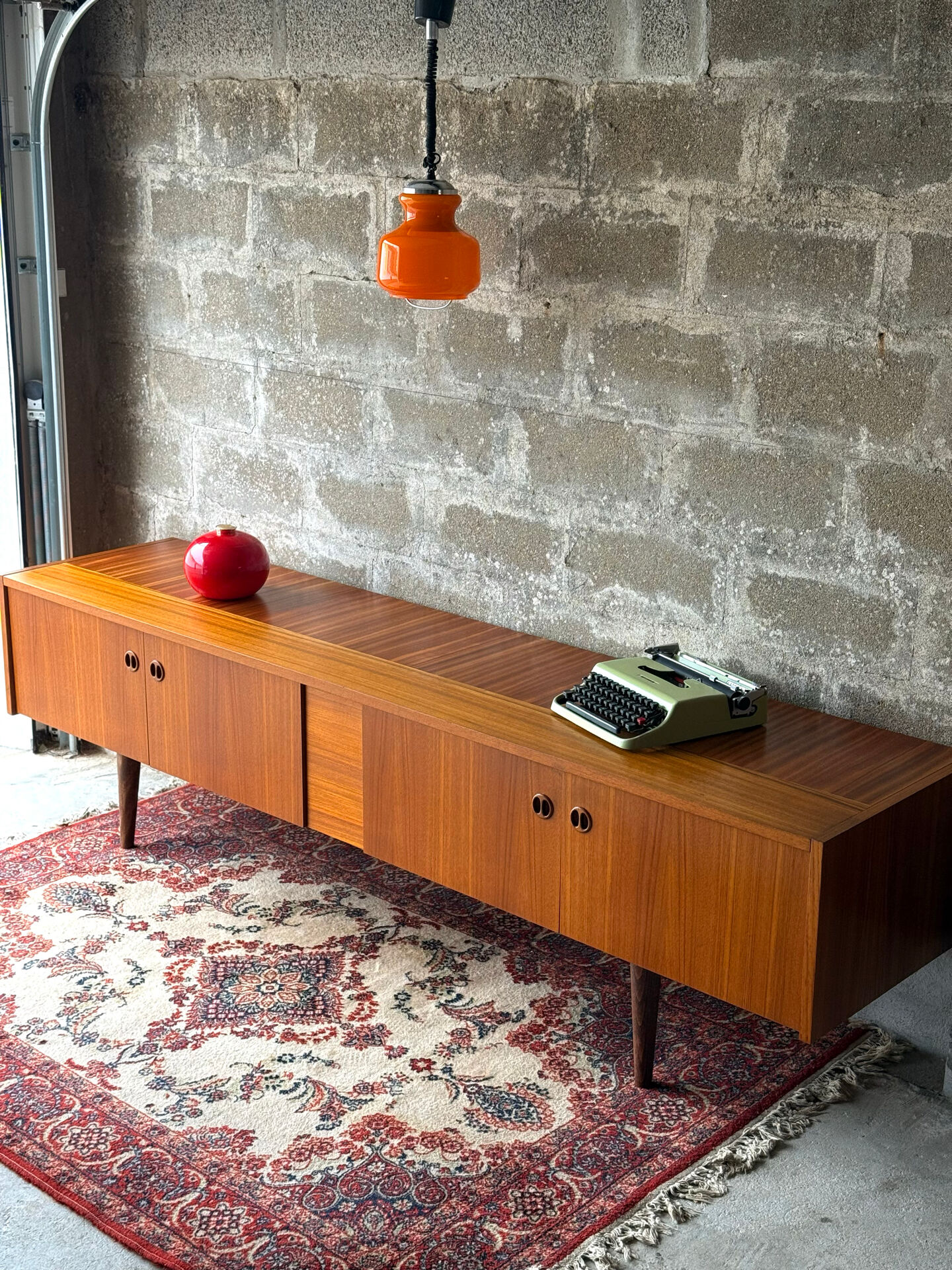 Vintage Scandinavian low sideboard in teak, 1970.