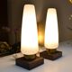 Pair of Scandinavian opaline teak bedside lamps