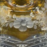 Bohemian crystal bottle, cut and engraved – Frosted floral decoration