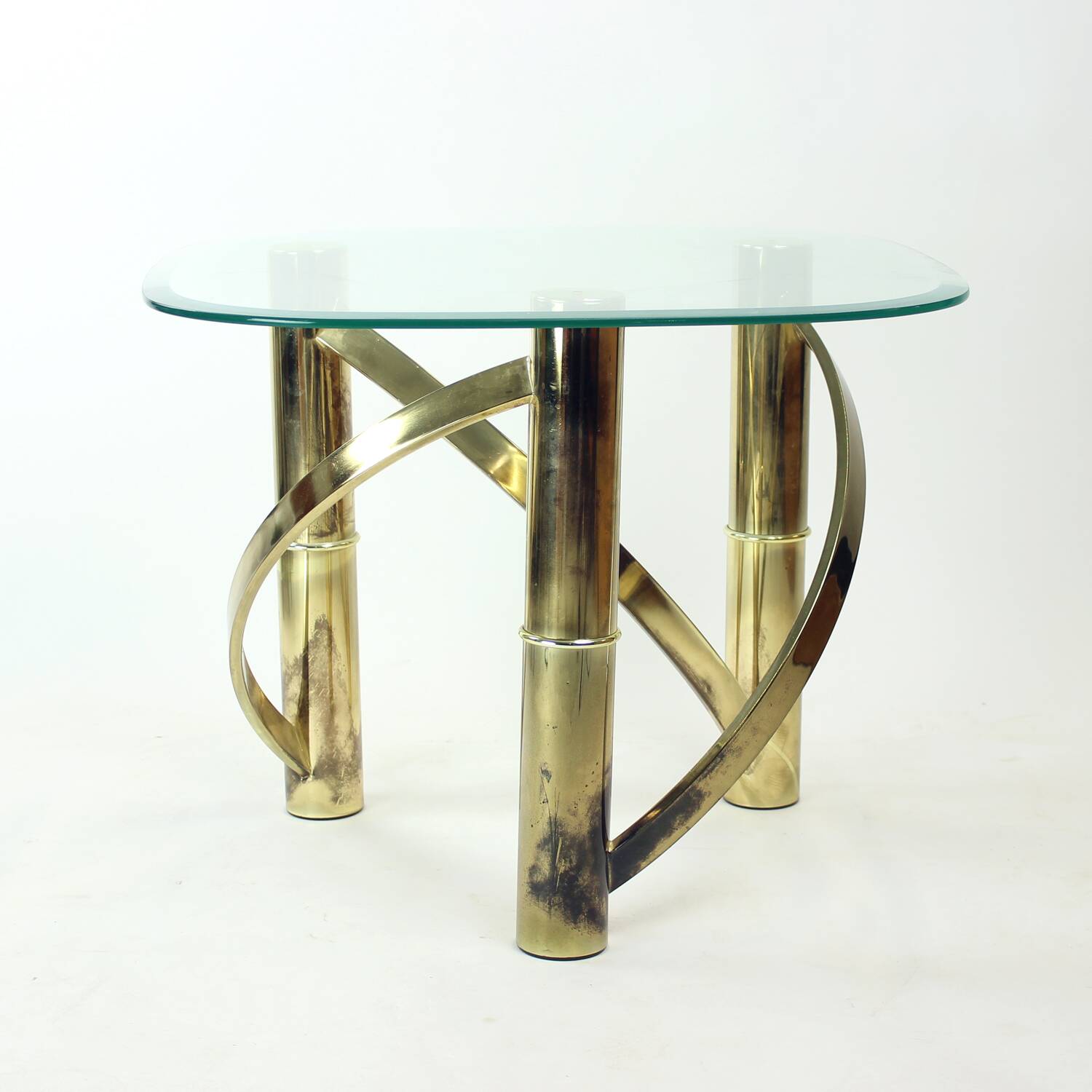 Swirl Coffee Table In Brass & Glass, Italy 1970s