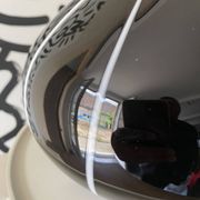 Black glass vase with white stripes, vintage 1950.