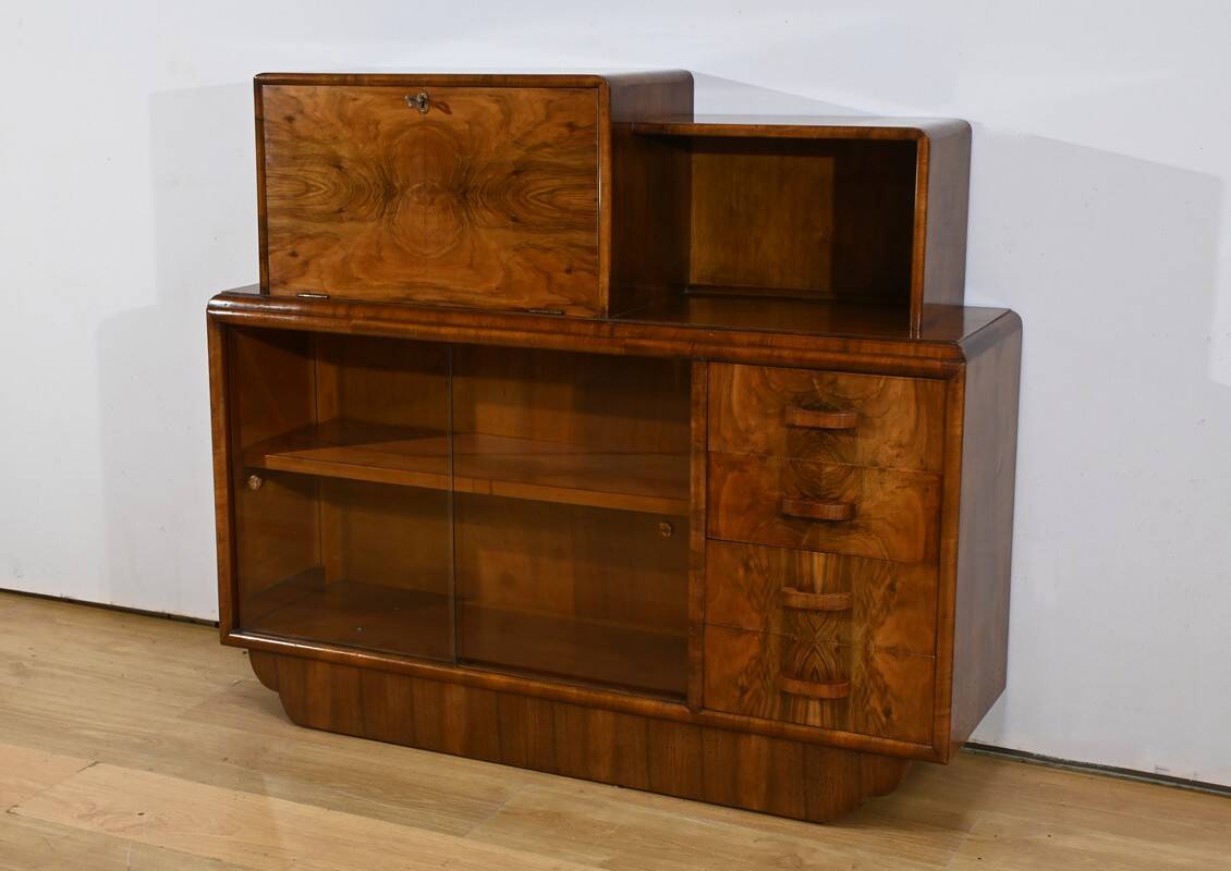 Meuble Vitré Rurka en Ronce de Noyer, Art Déco – 1940