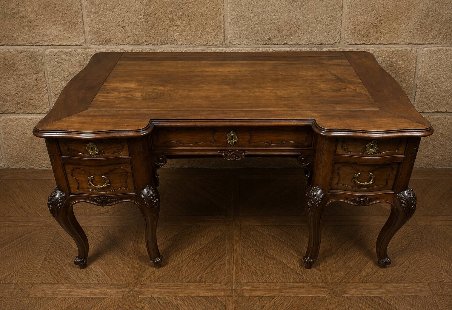 Large walnut writing desk – Louis XV style – 20th century