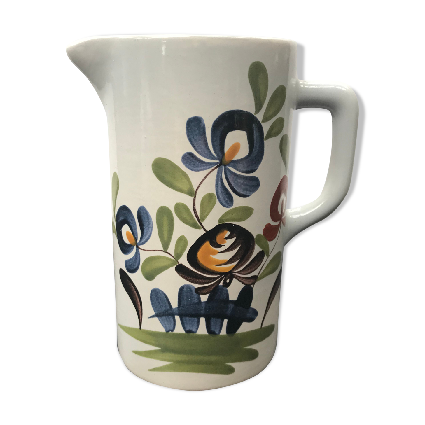 Former pitcher quimper gf ceramics white decor painted flowers - anse vintage