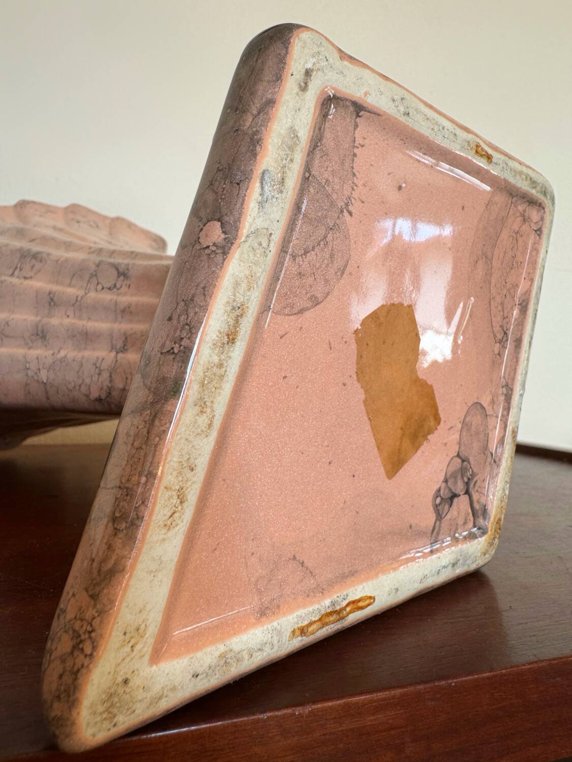 Art Deco ceramic vase in pink marble style