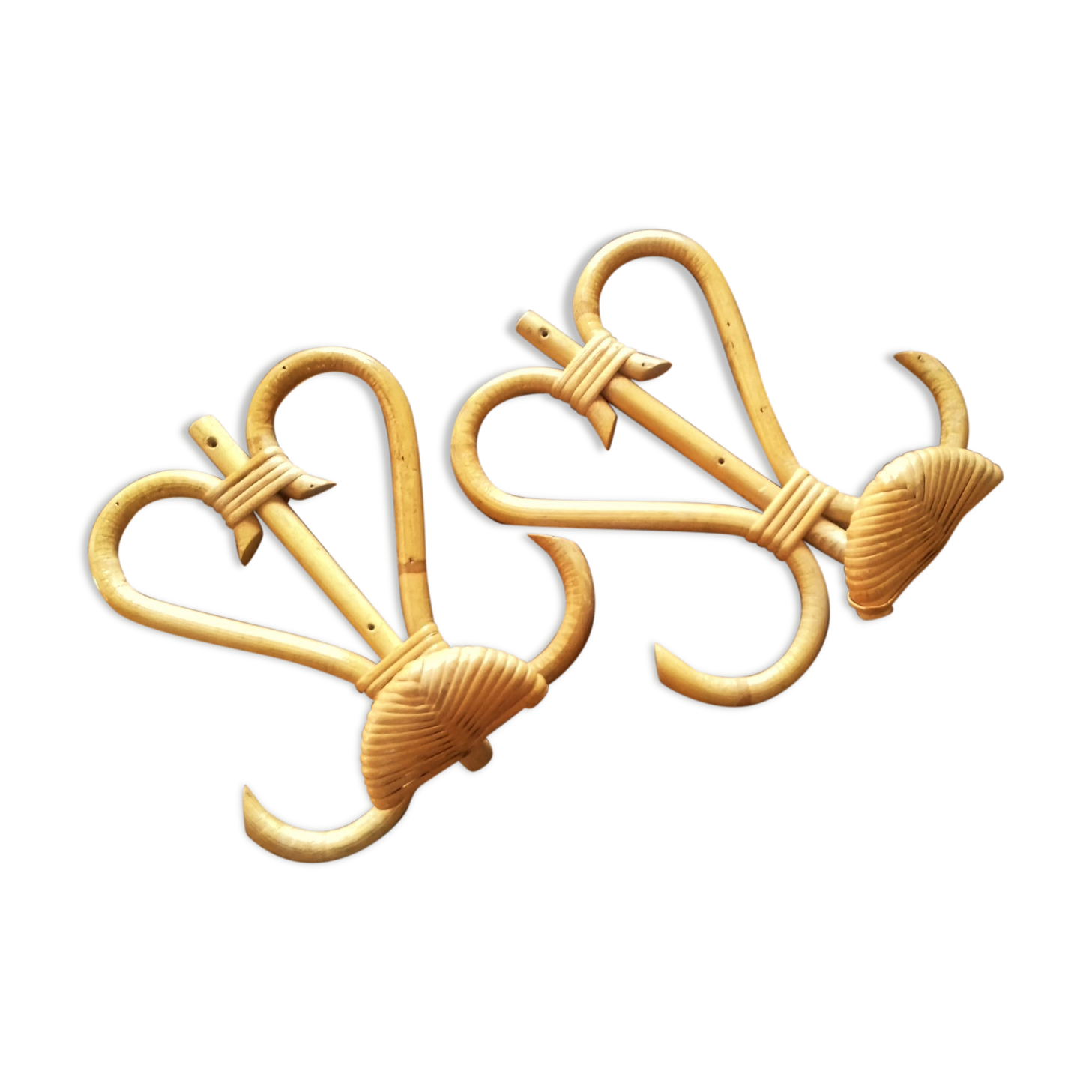 Pair vintage rattan coat holder