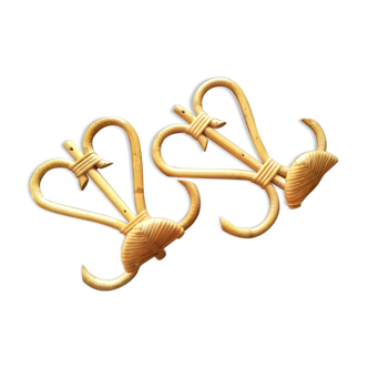 Pair vintage rattan coat holder