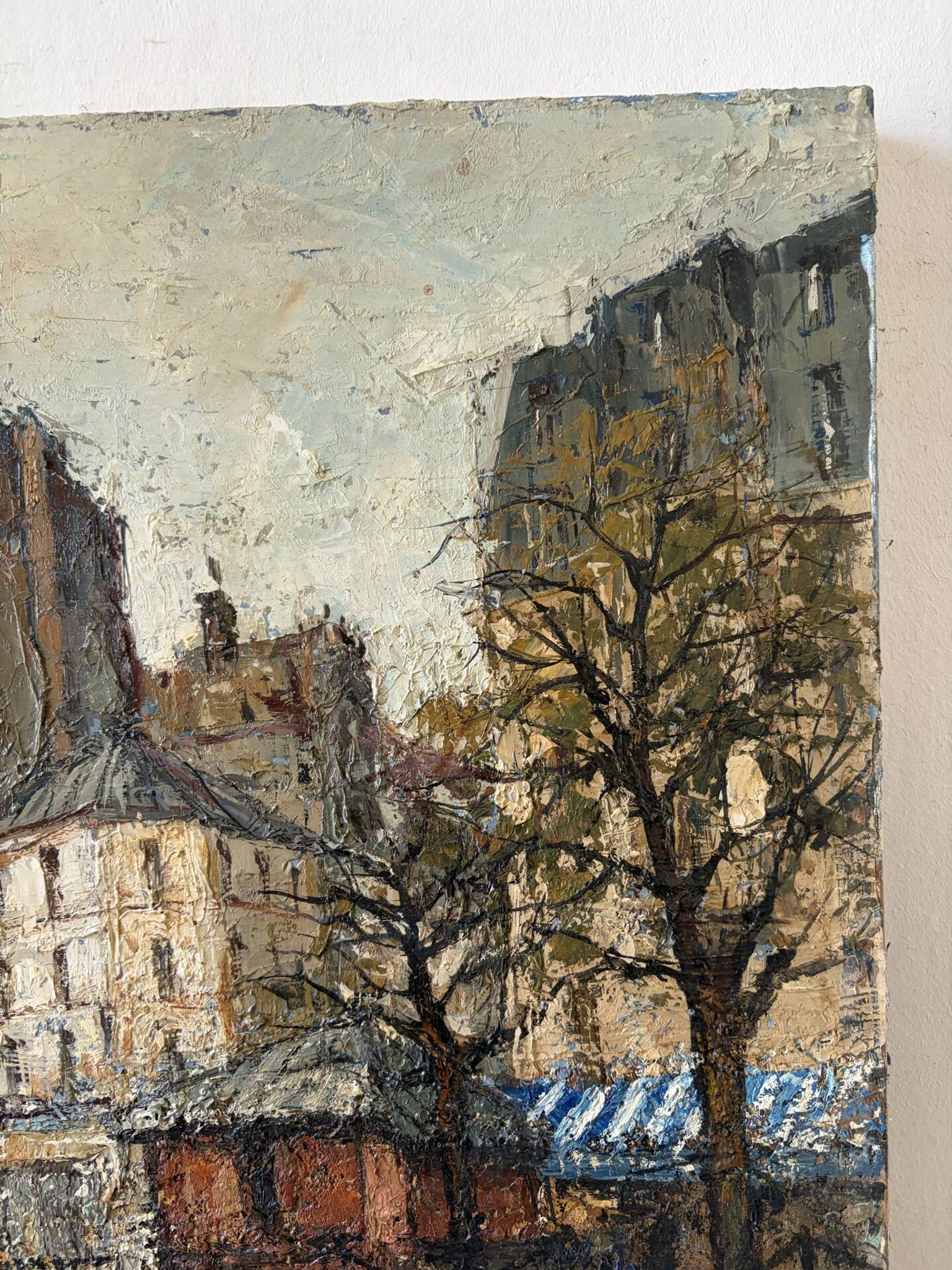 Saint Martin Canal in Paris, knife oil painting signed L Guerbier.