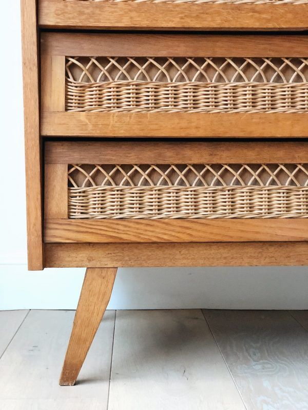 Commode vintage avec rotin
