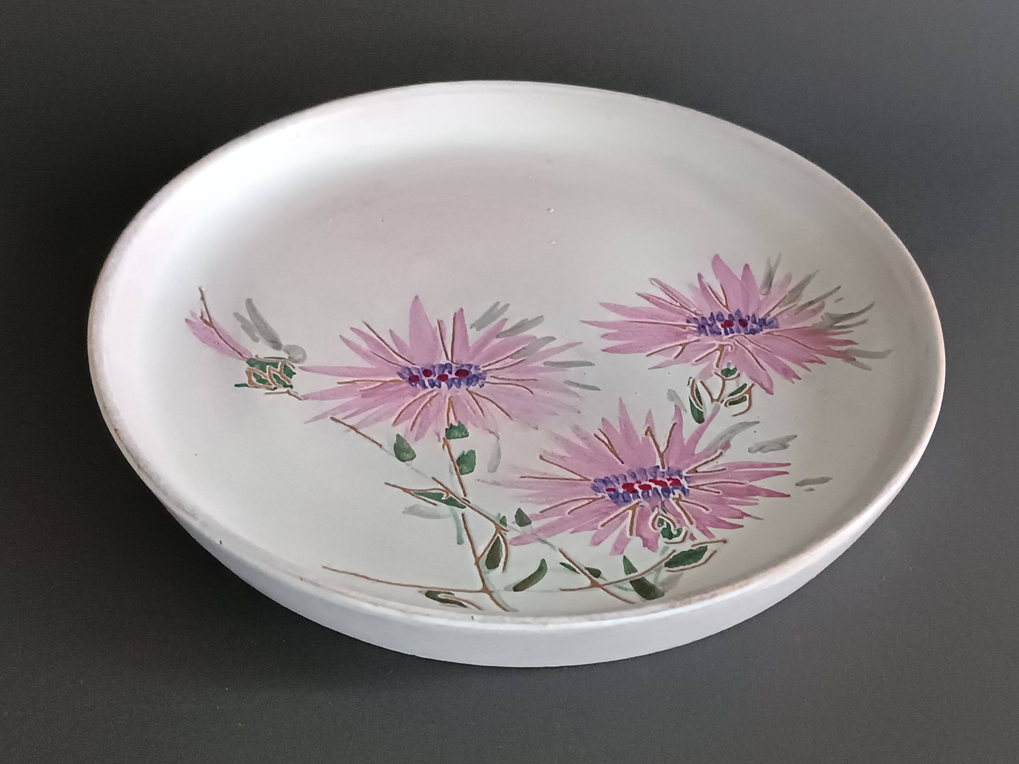 Ceramic plate with thistles by Marie-Madeleine Jolly 1950