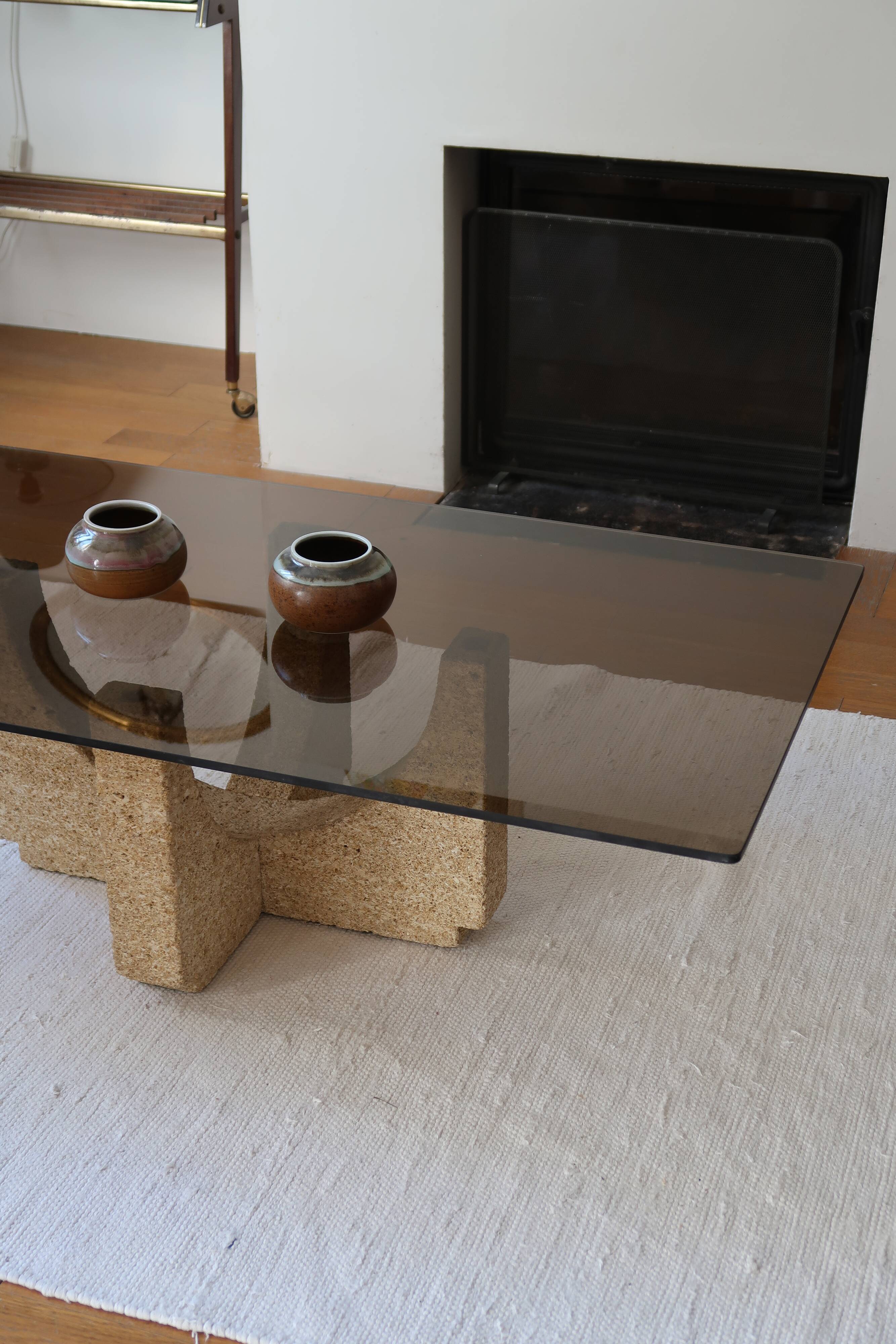 Large modernist coffee table smoked glass