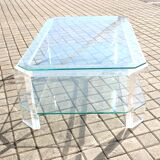 Table-basse en verre et plexiglas altuglas design David Lange 1980