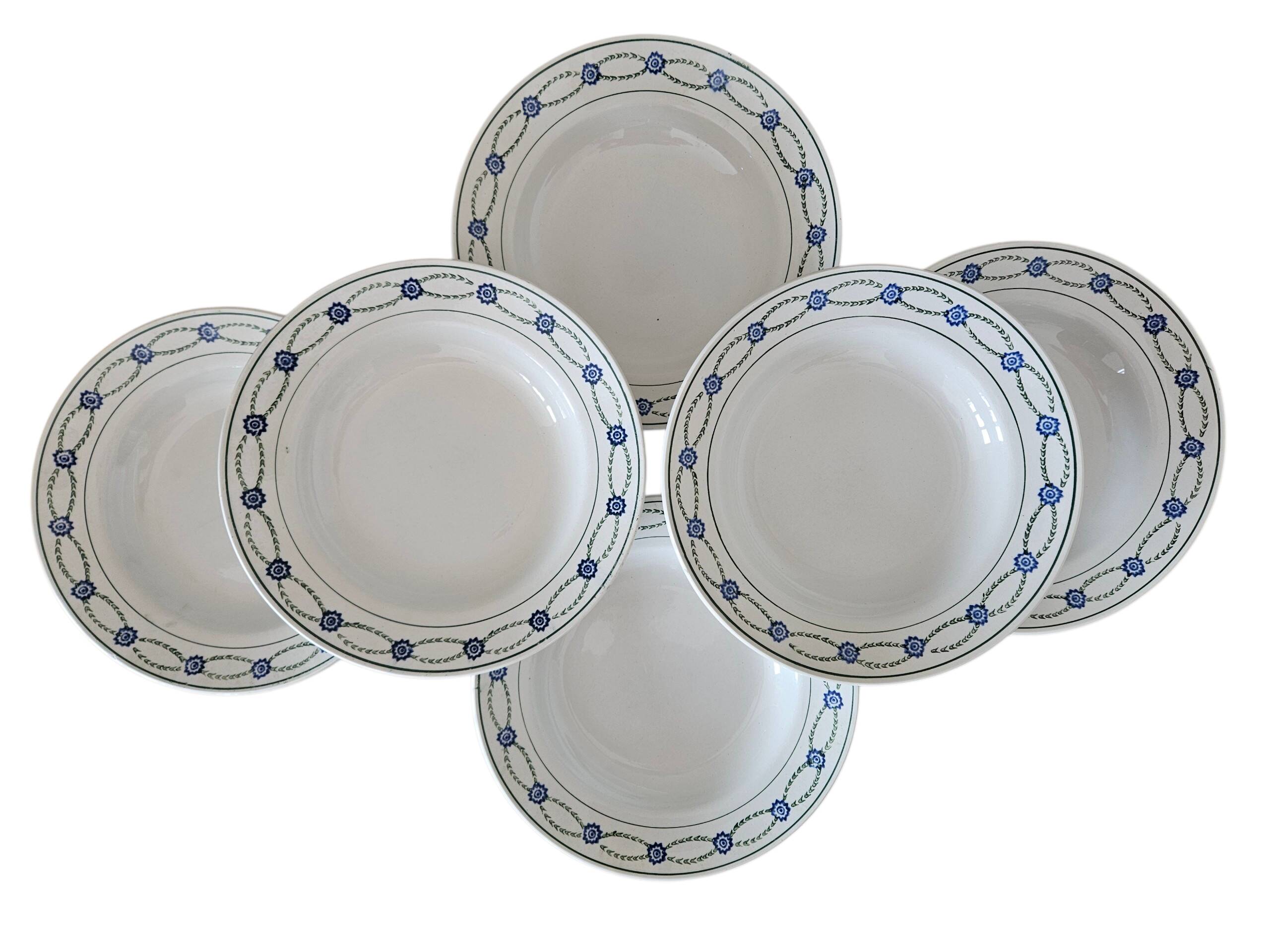 6 antique deep plates in earthenware from Saint-Amand (Nord)