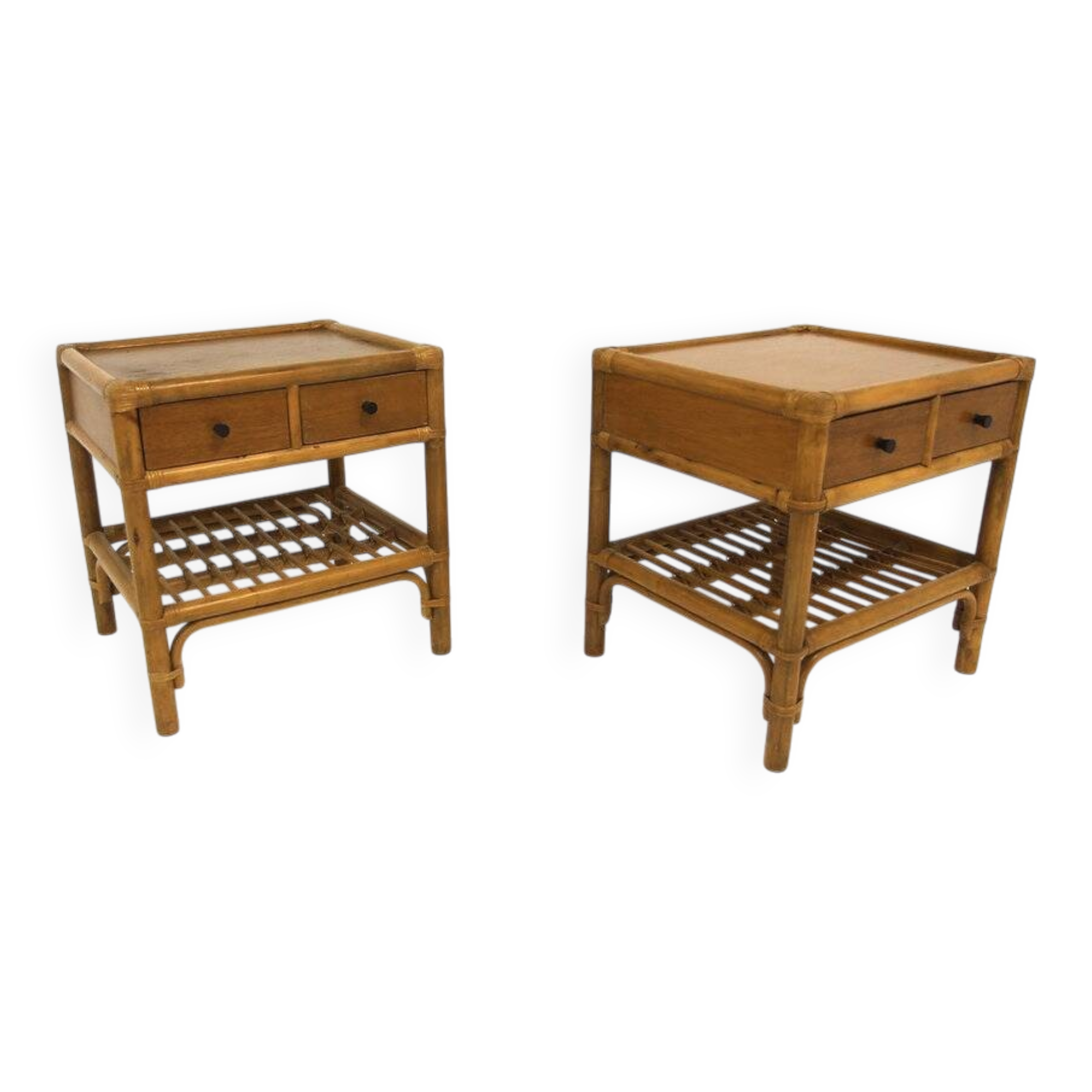 Set of two rattan bedside tables, Kenneth Bergenblad, Dux, Sweden, 1960