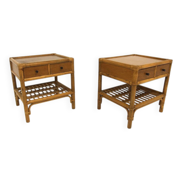 Set of 2 rattan bedside tables, Kenneth Bergenblad, Dux, Sweden, 1960