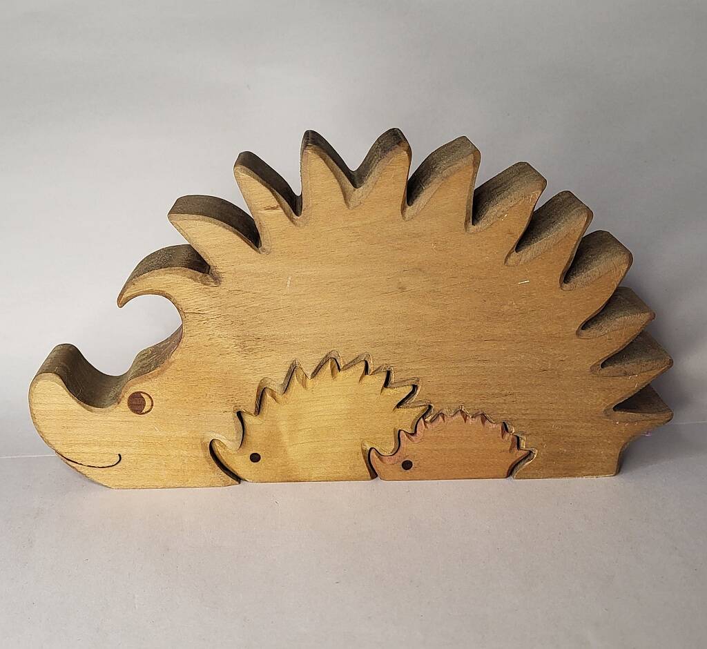 Vintage Wooden Puzzle Hedgehog Toy Decoration