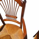 Pair of straw and cherry armchairs