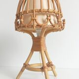 Midcentury Bamboo and Rattan Table Lamp, Attributed to Louis Sognot