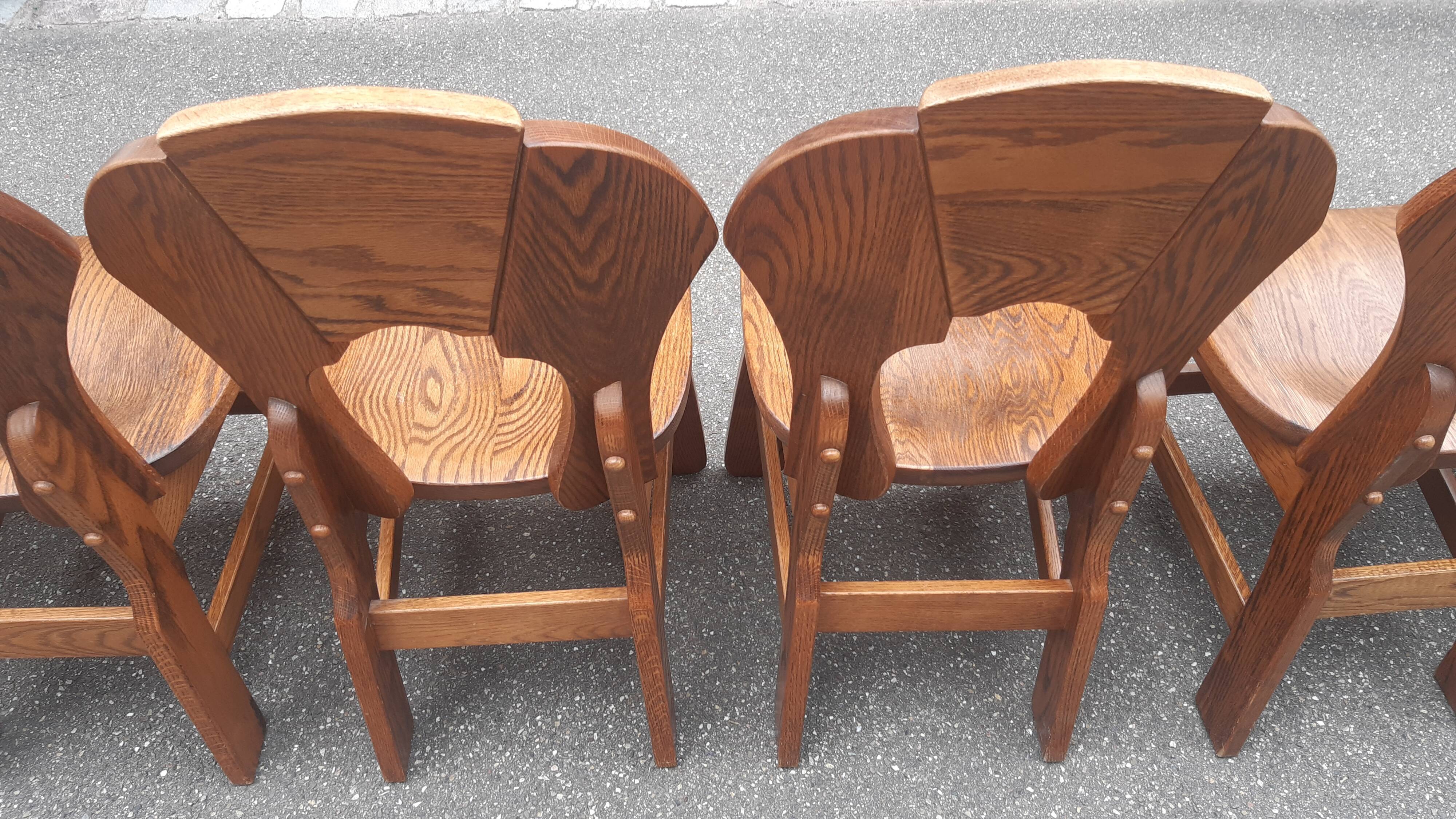 Brutalist chairs in solid oak mountain chalet decor