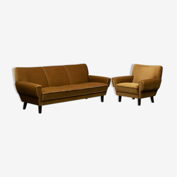 Danish three seater sofa and armchair