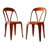 Set of 2 industrial metal dining chairs by Joseph Mathieu, painted steel, 1920s, France