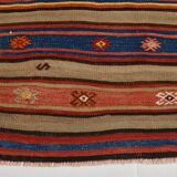 5x8 Wool Kilim Rug, Handwoven Blue & Red Wool Kilim Rug, 143x230Cm