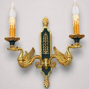 Pair of Gilded Bronze Wall Lights in Empire Style with Two Lights by Lucien Gau