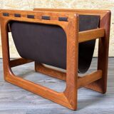 60s 70s newspaper holder Aksel Kjersgaard made of teak & leather