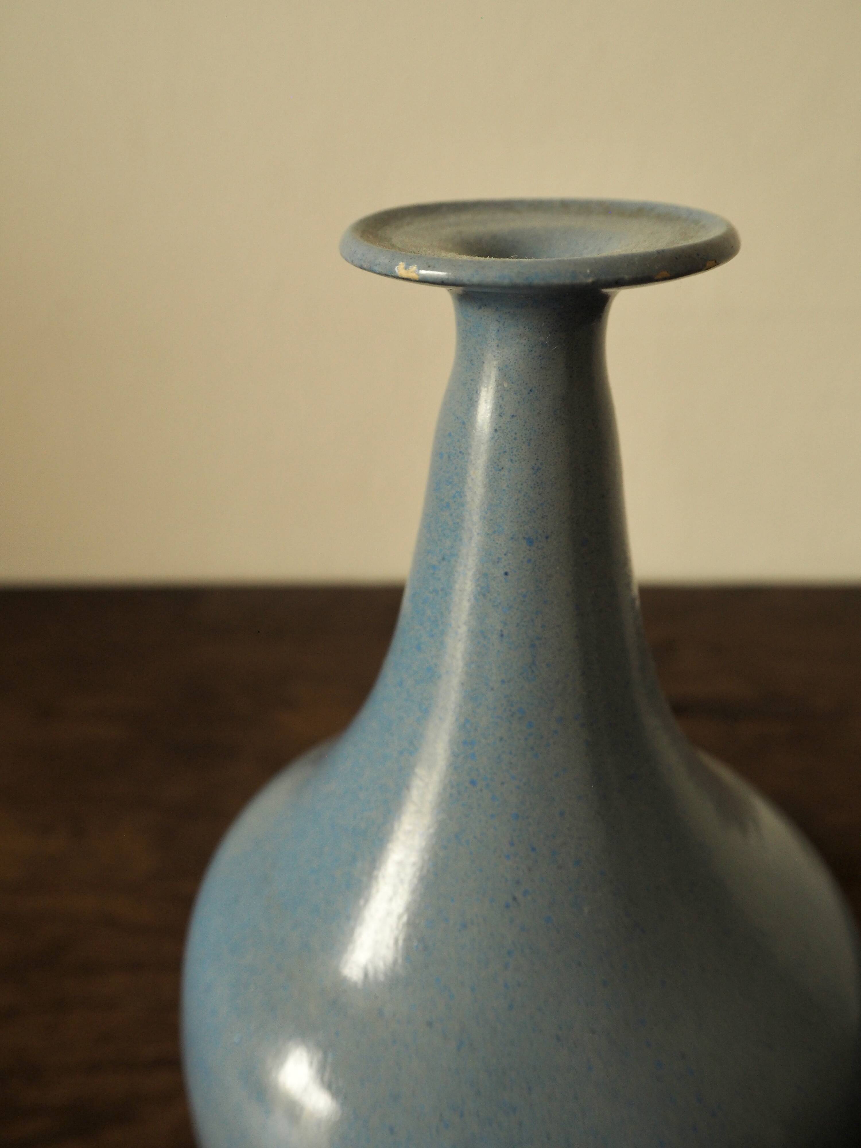 Handcrafted soliflore in blue ceramic signed JS