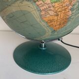 Vintage 1960s Perrina glass globe, green lacquered, world map - 33 cm