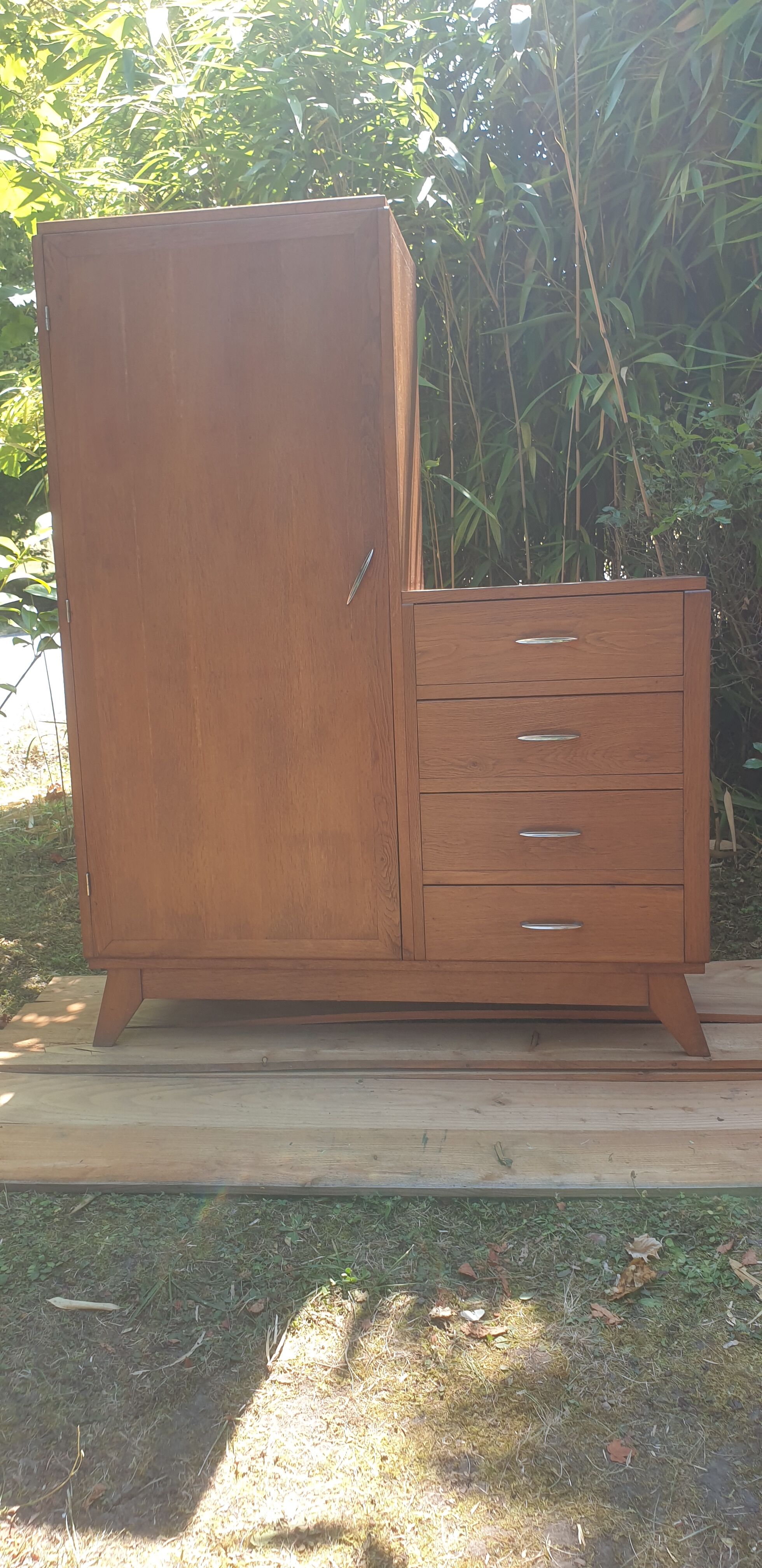 Asymmetrical oak cabinet