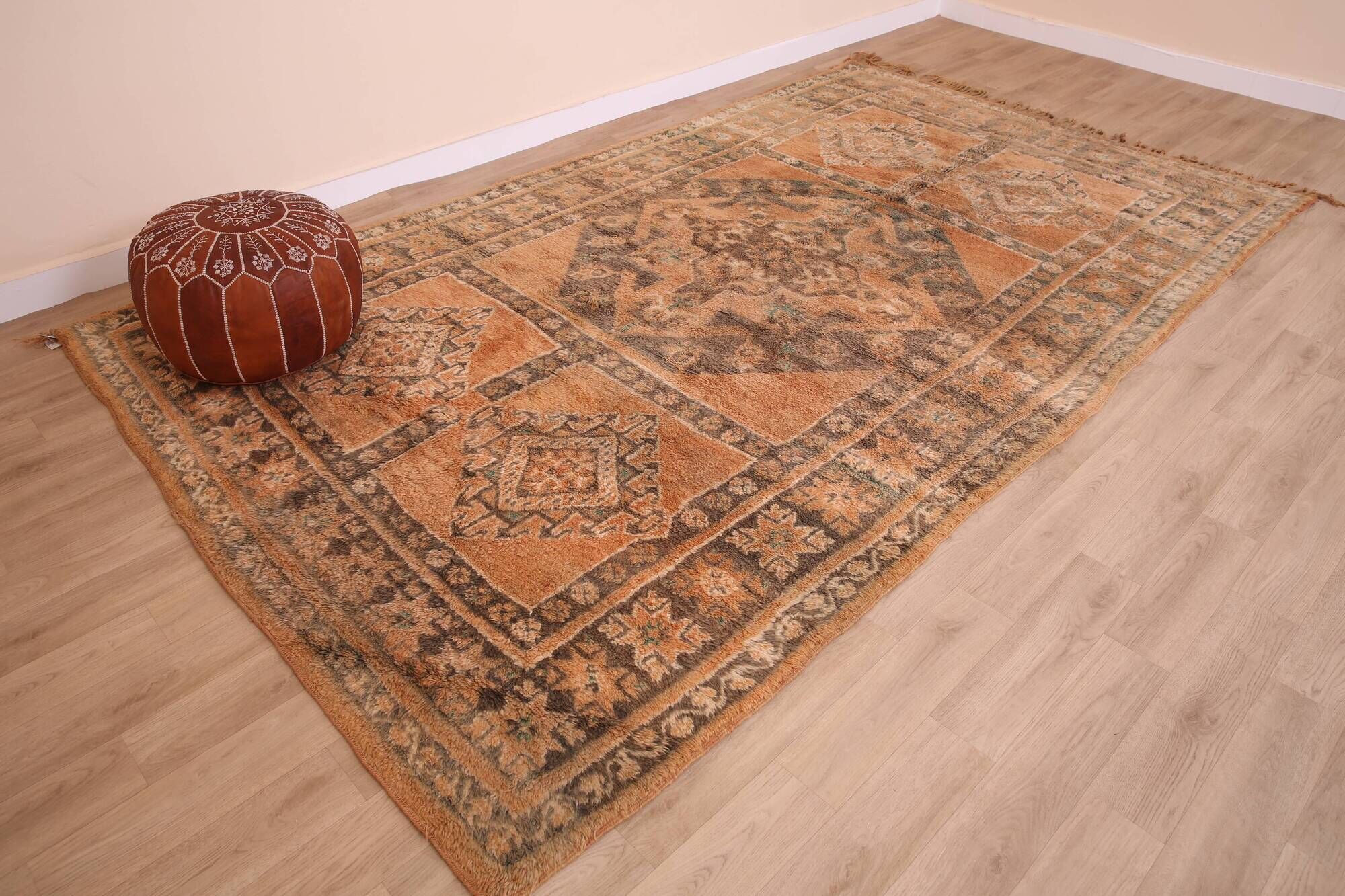 Terracotta Vintage Moroccan Rug 199 x 342 cm, Berber Handmade Wool Rug boho