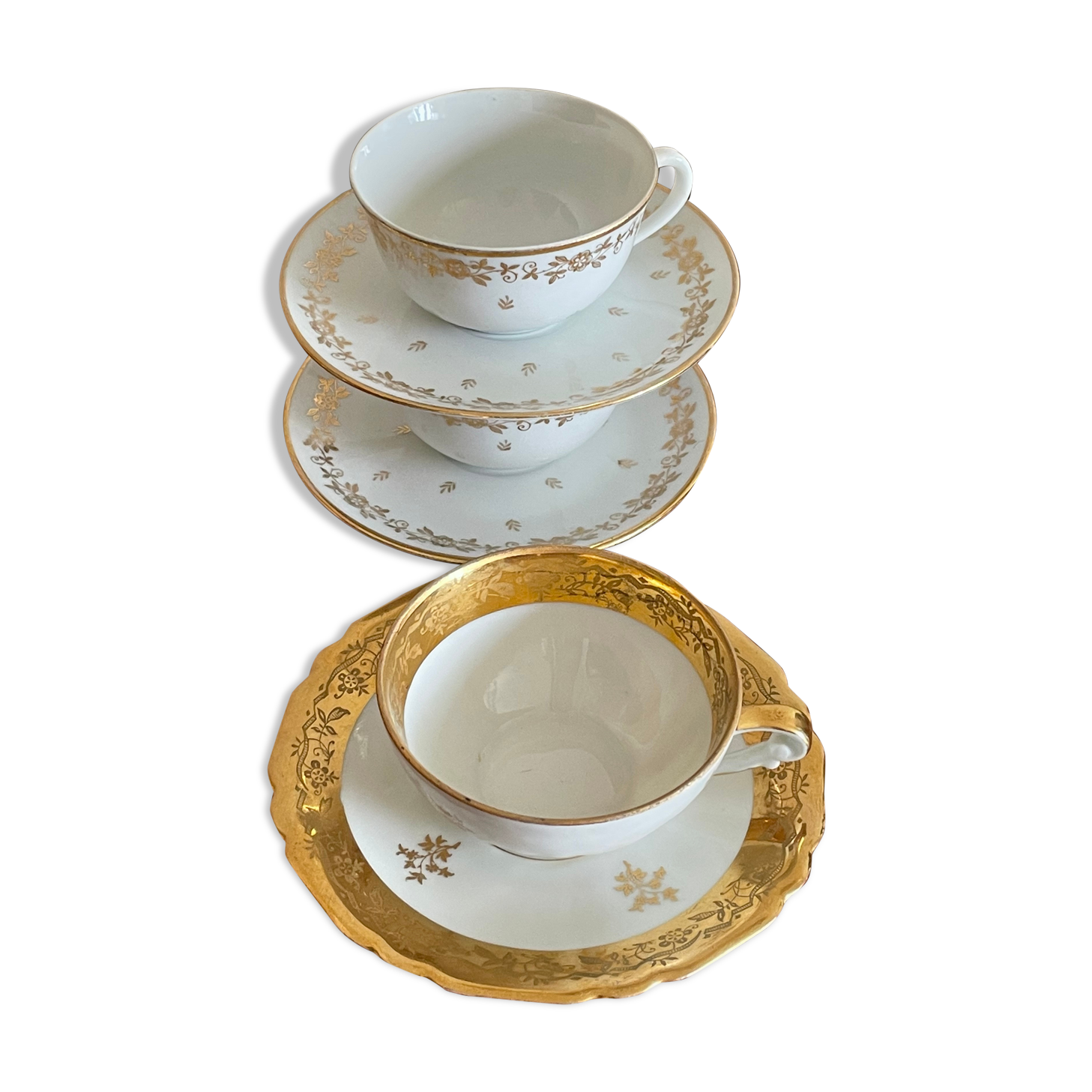 3 golden coffee cup in Paris porcelain