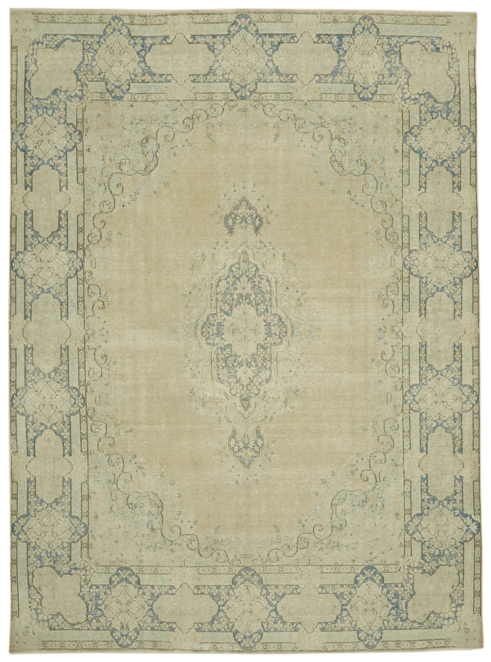 Hand-Knotted Persian Antique 1970s 284 cm x 388 cm Beige Wool Carpet