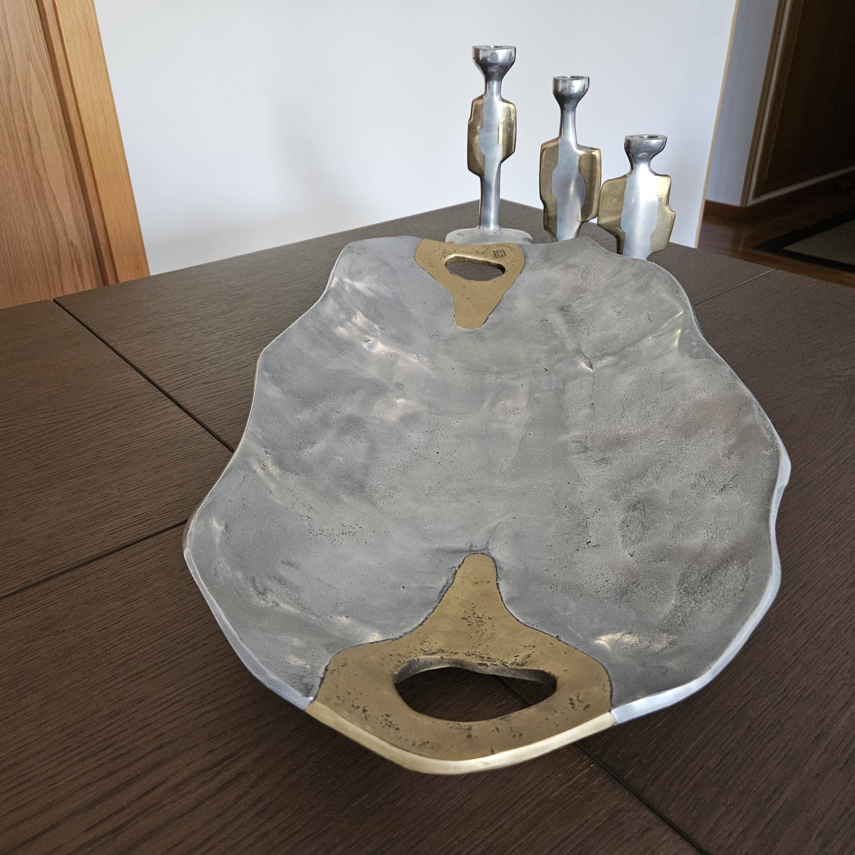 Trio candelabra - monumental platter - brutalist - David Marshall