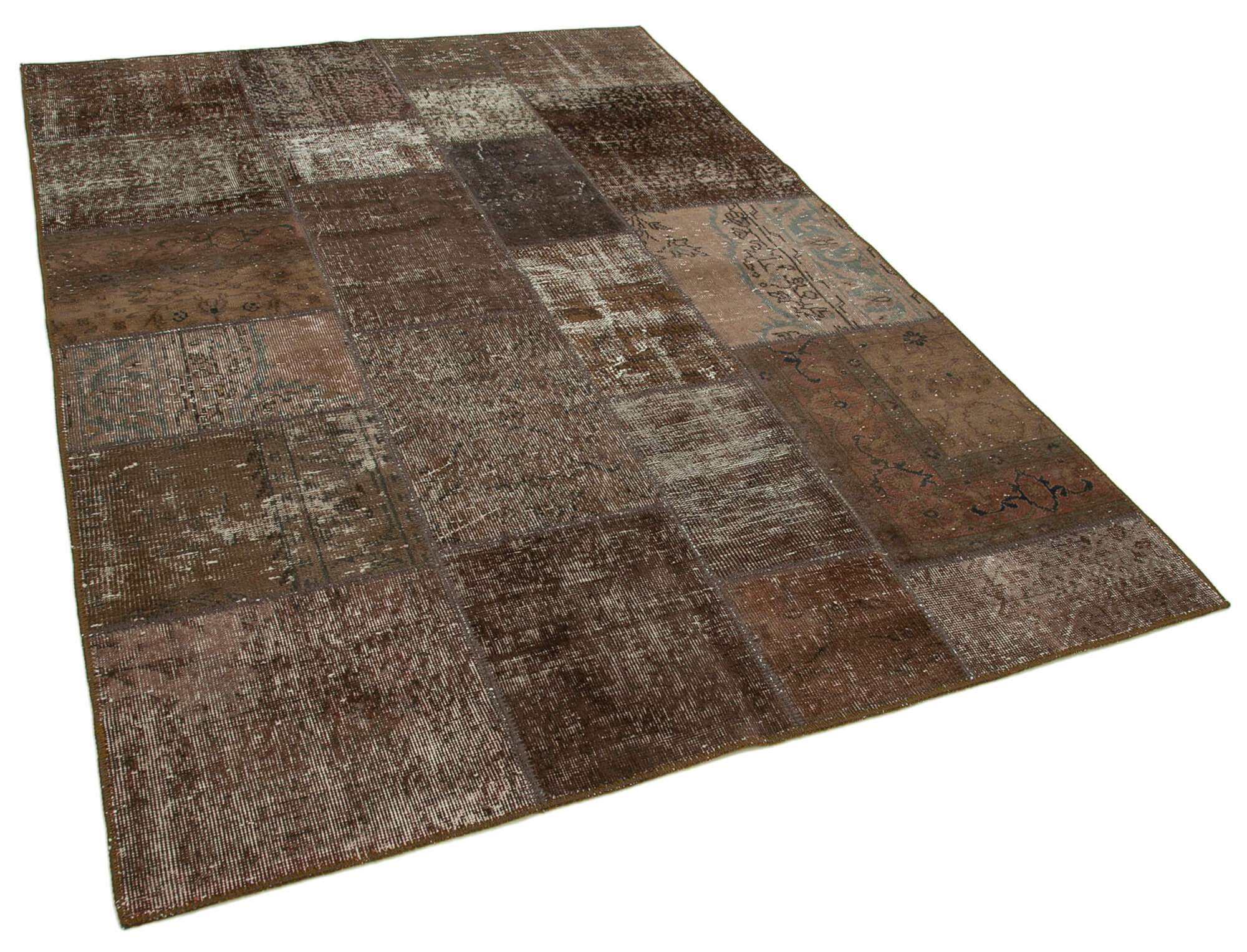 Hand-knotted oriental overdyed 170 cm x 243 cm brown patchwork carpet