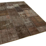 Hand-knotted oriental overdyed 170 cm x 243 cm brown patchwork carpet