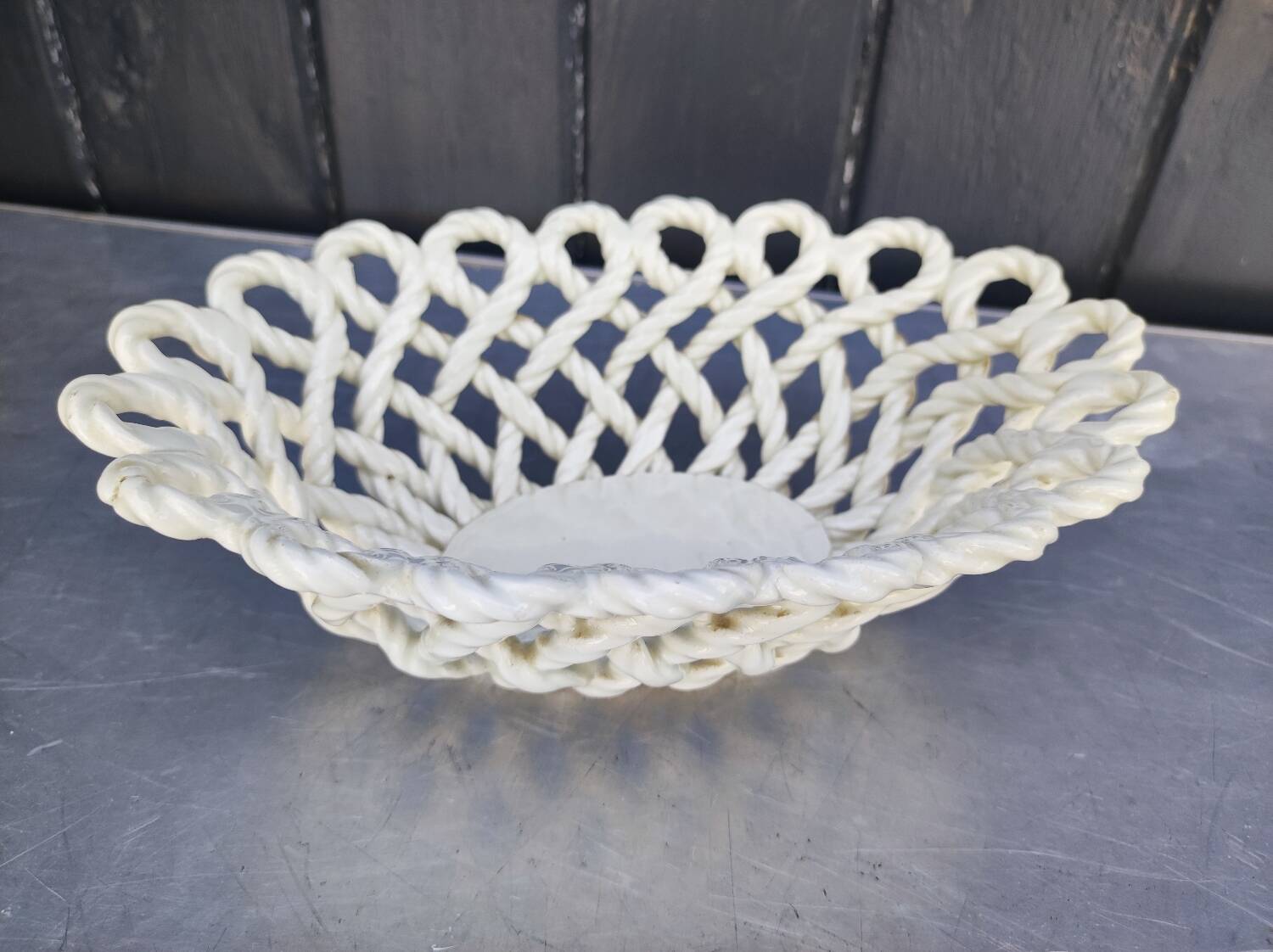 Vintage woven ceramic fruit bowl
