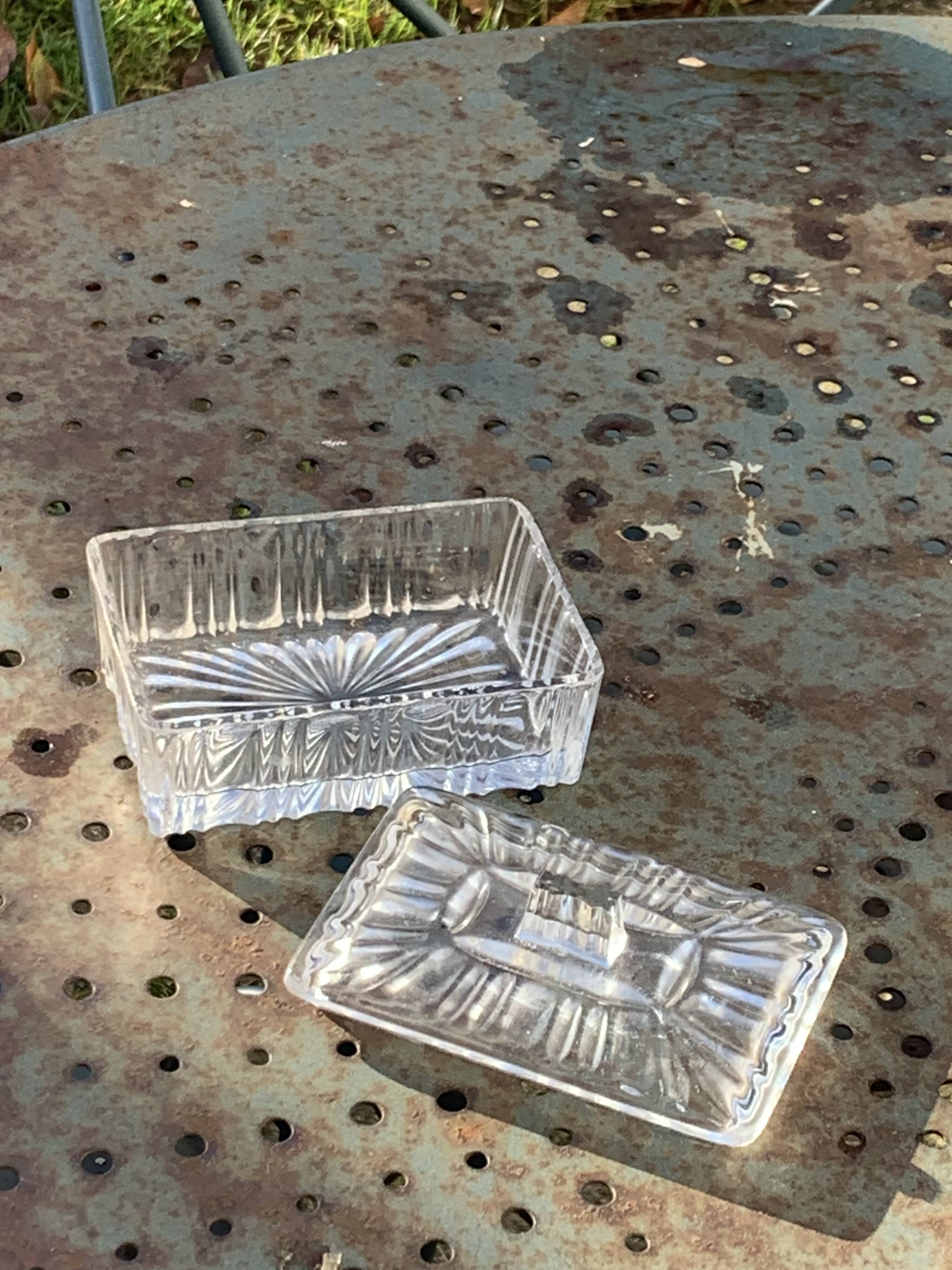 Transparent mold glass box with lid, vintage