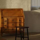 Vintage Scandinavian Stool Painted in Dark Green and Dark Red Wood, Folk Style, 1940s