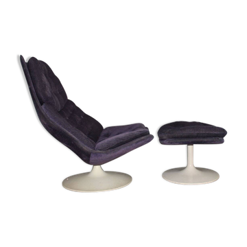Armchair and ottoman model F585 in purple by Geoffrey D. Harcourt for Artifort, 1960s.