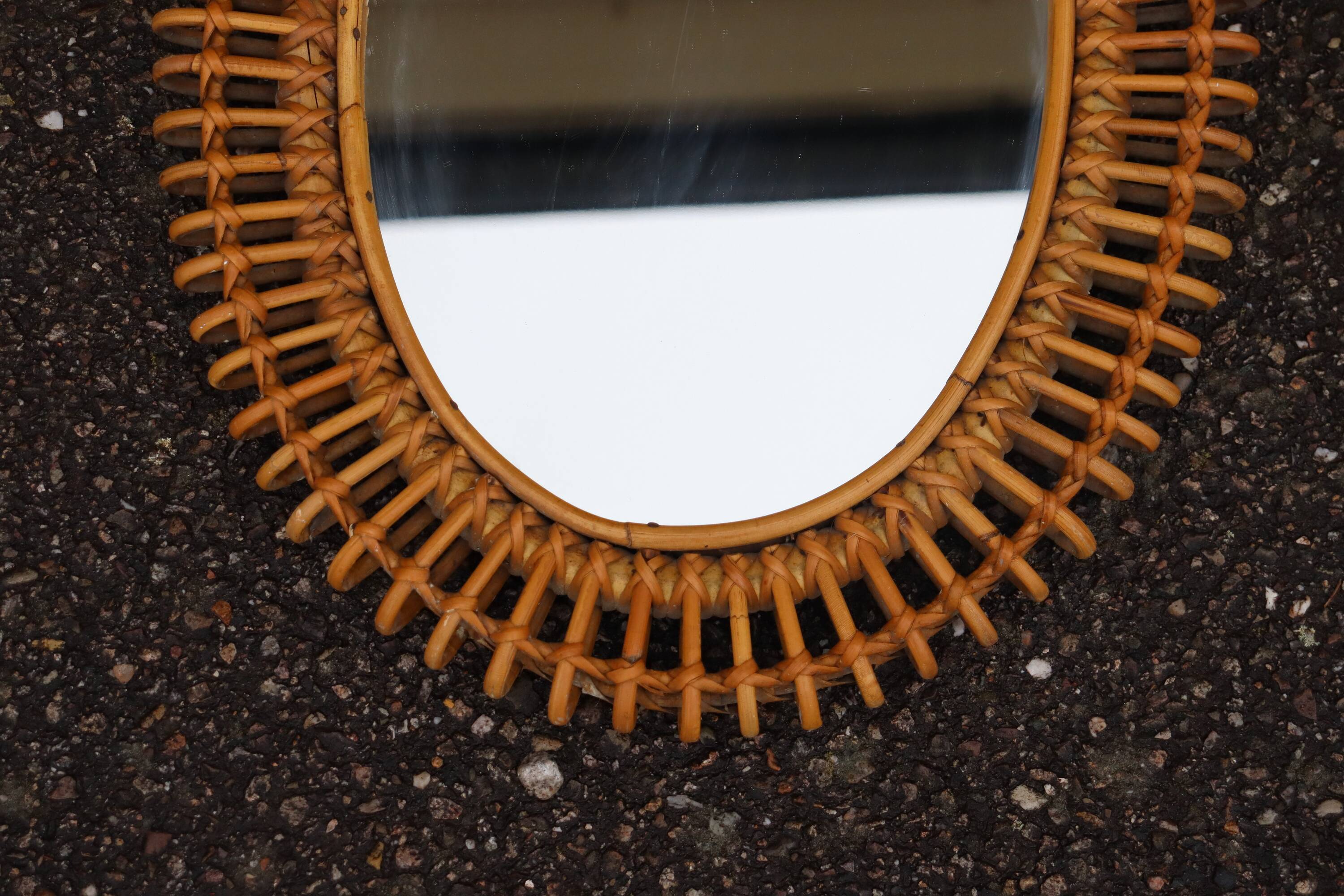 Pair of rattan mirrors attributed to Franco Albini, Italy 1950.