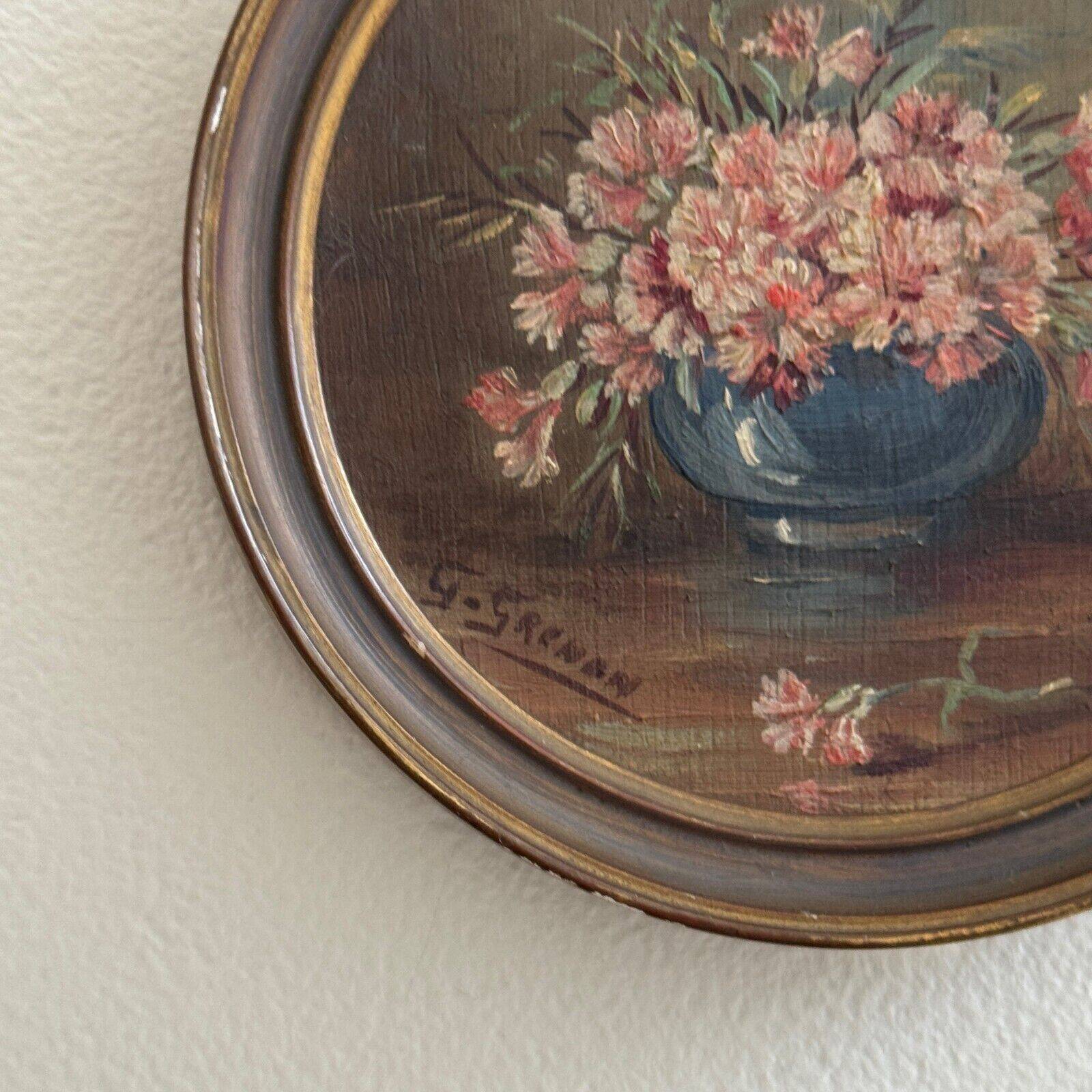Round miniature by G. Grenon, bouquet of flowers, early 20th century