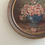 Round miniature by G. Grenon, bouquet of flowers, early 20th century